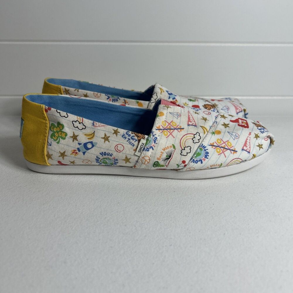 Toms Women’s Shoes Size 7 White:Multi Alpargatas School “Good Job” Slip On